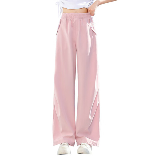 
Balabala girls' pants summer thin 2025 new children's wide-leg pants suit big children's summer clothes anti-mosquito ice silk straight pants 15085 pink + 15282 meters apricot color 120 cm