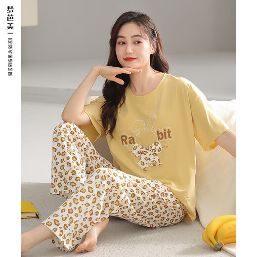 莫代尔带胸垫睡衣女夏季100%纯棉短袖长裤全棉家居服女夏款2025新款夏天 CF5009(有胸垫) L (推荐105-120斤) 现货现发