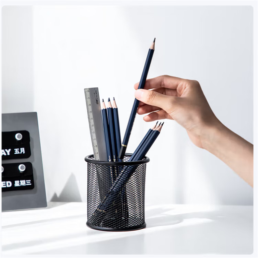 Deli Metal Round Mesh Pen Holder Desktop Storage Box Pen Holder Black 9172 5 Pack