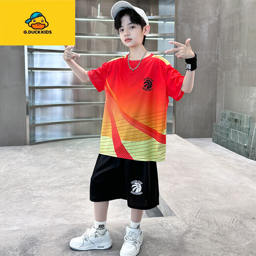 G.Duckkids ropa para niños Traje de verano de verano Mid-Large Uniformes de baloncesto infantil de verano Fútbol de fútbol badminton Uniformes de tenis Velocidad de ejercicio 9905 rojo (código positivo) 120