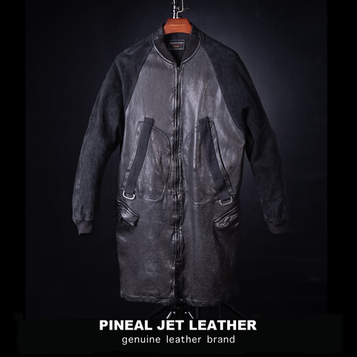 PJL Men's Trendy Men's Long Winter Fashion Retro Sheepskin Stand Collar Leather Jacket Leather Windbreaker Black S (160Jin Jin is equal to less than 0.5kg)