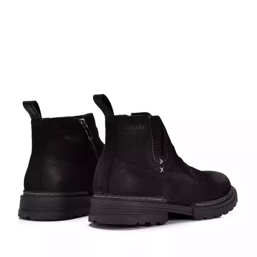 Qile leather clark men's shoes winter non-slip men's short boots high top cotton shoes warm wool side zipper Martin boots black 39