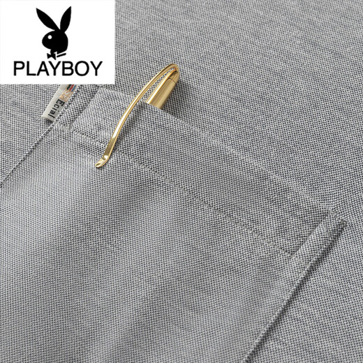 花花公子（PLAYBOY）新款爸爸短袖T恤男夏中年男装夏季中老年人男士夏装冰丝光棉上衣 691-灰色 L