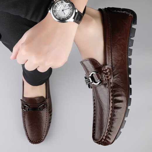 Leichte Luxusmarke Beanie Schuhe für Männer im Sommer Neue Männer echte Leder Business Britisch -Stil Casual Lederschuhe Daddy Fahrschuhe 9923 Brown 37