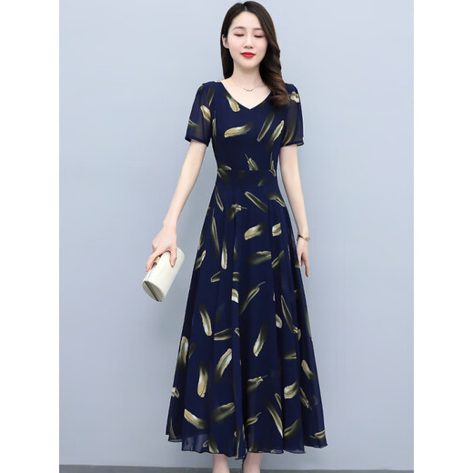 恒源祥妈妈款洋气夏装年轻雪纺连衣裙2025新款中年女装40岁气质时尚裙子 7373白色 XL (116-126斤)