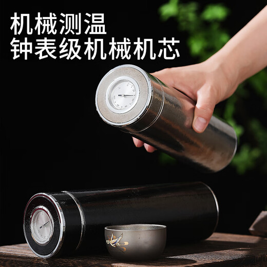 Touchmiss pure titanium thermos cup for men and women, high-end tea cup, large capacity titanium cup, portable car tea separation cup, titanium color-500ml, mechanical temperature display