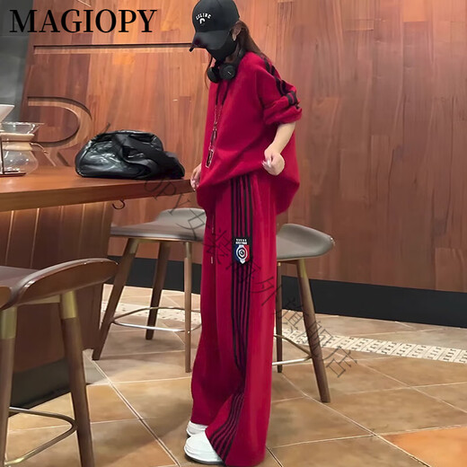 MAGIOPY国际奢侈高档品牌美式潮牌休闲运动套装女2025春季洋气炸街红色上 红色两件套 S(100斤以内)