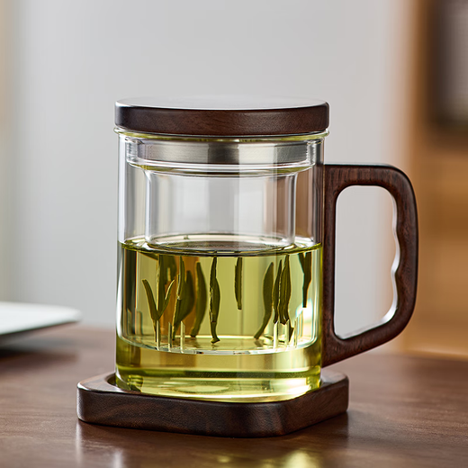 Yipot tea brewing cup tea water separate cup water cup men's tea cup personal tea brewing cup glass green tea cup special price 400ML wooden cup