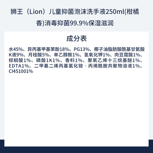 Lion Children's Antibacterial Foam Hand Sanitizer 250ml*3 (Citrus Scent) Disinfection 99.9% Moisturizing