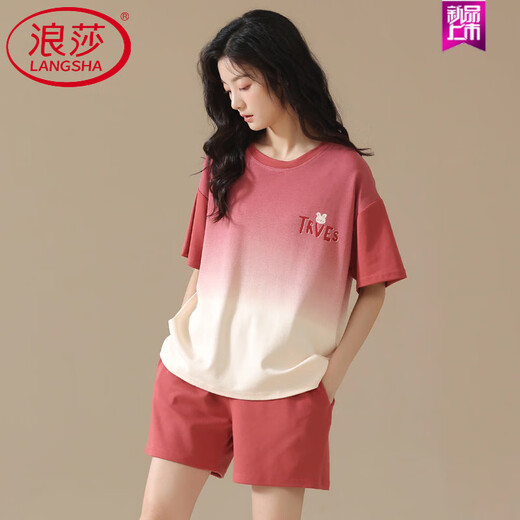 浪莎（LangSha）纯棉睡衣女套装短袖粒学生全棉可外出门夏天小个子家居服 Y9856 M 【75-95斤穿】