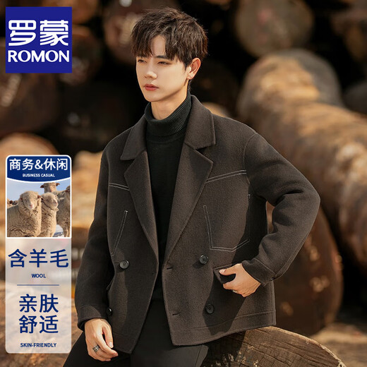 ROMON top-stitched woolen jacket men's coat autumn and winter 2025 new double-sided sheep short woolen coat graphite coffee XL