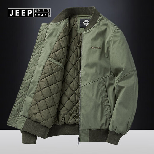 Jeep Spirit Jeep Herbst und Winter Baumwolle Kleidung Herren von Pure Baumwolle gewaschene Baumwolle verdickte Bomberjacke lässig Baseballkragen Jacke 9227 Militärgrün (Baumwolldickstil) l geeignet für 125 bis 145 Jin [Jin gleich 0,5 kg]