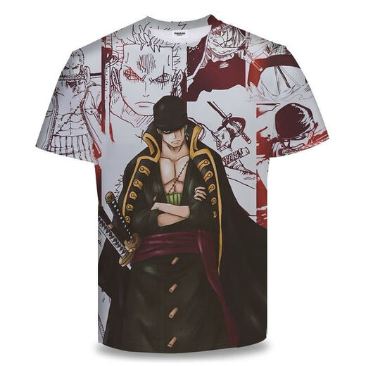 Giselon One Piece Short Sleeve Summer One Piece Zoro Anime T-shirt Primary and Secondary School Students and Teenagers on the 3D Printing Trend Burning Ace TXU1480 S Suitable for weight 80-90 Jin [Jin equals 0.5 kg]