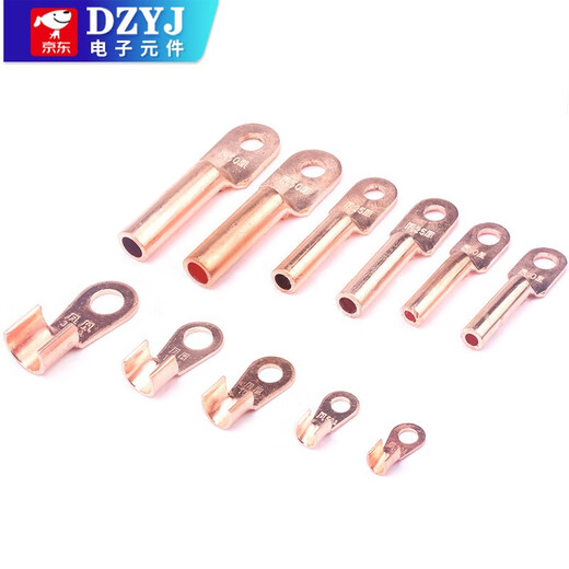 DZYJOT open nose DT copper nose copper connector round hole wire lug cable terminal 30A50A100A10 square mm DT-10mm