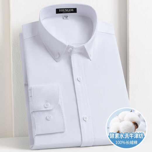 雅戈尔旗舰官方店夏季薄款长袖衬衫男纯棉抗皱条纹寸衣中年高端商务休闲 DP#6627 S 165/84A 38码 身高160-16