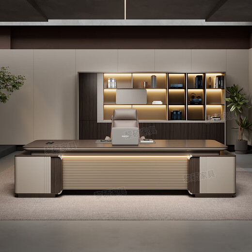 Tongxiang boss office desk and chair combination, painted desktop, light luxury, high-end, simple, modern, president, chairman and leadership desk, 1.6m single cabinet boss table (rounded corners)