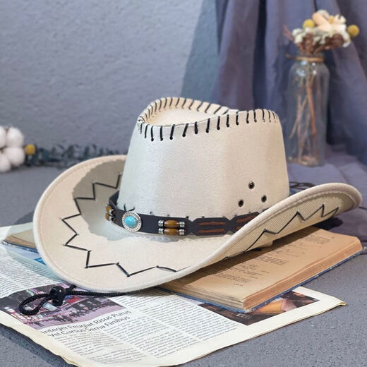 Qiao Ting American Western Cowboy Hat Gem Belt Retro American Western Cowboy Hat for Men and Women Spring and Autumn Travel Sun Hat Large Brown M (56-58cm)