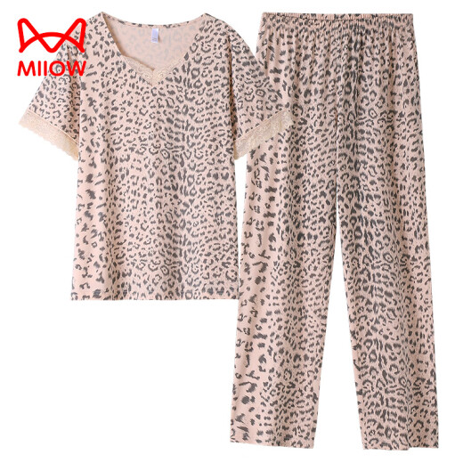 Catman MIIOW Modal cotton pajamas women's spring and summer short-sleeved trousers thin loose large size for outdoor wear H3527 (RC modal/soft and comfortable) M 80-100Jin [Jin equals 0.5 kg]