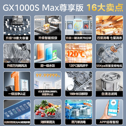 Midea 18 sets of Xiaoximei dishwashers GX1000SMax exclusive version built-in dishwasher with intelligent frequency conversion five-arm hurricane washing and internal cycle drying and disinfection