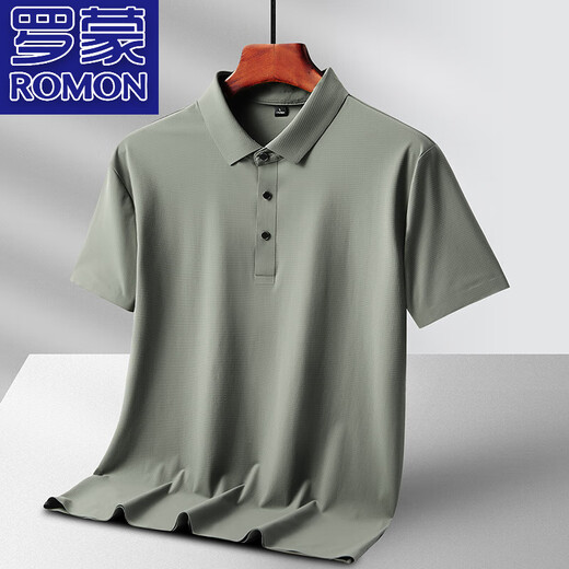 Romon (Romon) Camisa de seda de hielo ligera y transpirable para la camiseta de solapa de color sólida para hombres para la camiseta de manga corta de mediana edad y jóvenes de mediana edad de los hombres 6629 gris oscuro 3xl
