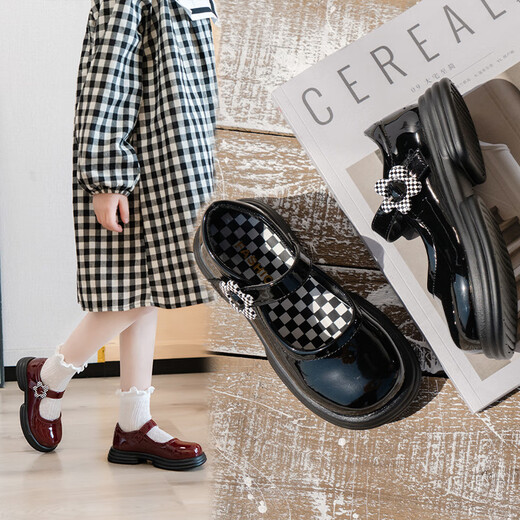 Ciyu children's leather shoes 2026 spring new girls' beanie shoes baby princess shoes black Velcro soft sole shoes 3131 black 30 inner length 18.3cm (suitable for feet around 17.5cm long)