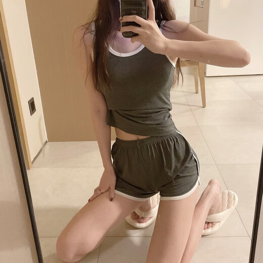 Yuepu Summer Pyjamas for Women Summer Sous-Summer Modal 2023 New Sexy Sports Vest Shorts Home Clothing Set 12035 White Without M Code 80-100jin [Jin est égal à 0,5 kg]