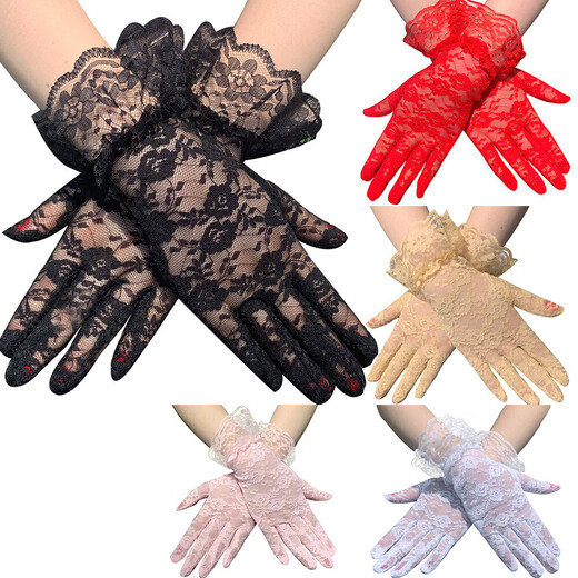 Sexy Spitzenspitzenhandschuhe kurze schwarze Sommerbrauthandschuhe Fahren Elektrofahrrad Reiten Sonnenschutz Schwarz Einer Größe