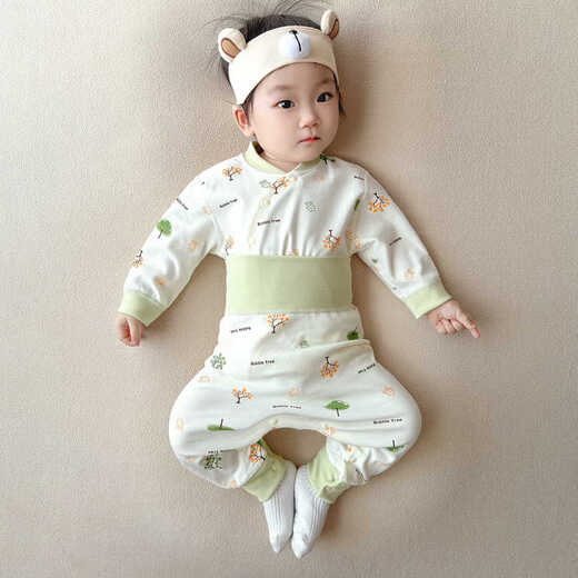 Baby autumn clothes and autumn trousers pure cotton suit for men and women baby split-free pajamas spring and autumn children's underwear set boneless baby tree 90cm