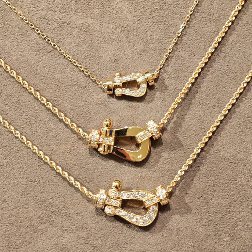 CAOX 18K gold horseshoe buckle necklace Frederic large, medium and small diamond-set rose gold platinum gold diamond pendant Au750 18k rose gold full diamond necklace (large size)