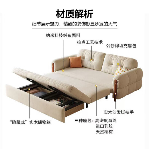 Jingju Sofá Bed Doble de doble propósito Doble Doble Sala de estar Pequeña Cama de sofá Perezo Multifunción Internet Celebrity Yunduo Bed S320 Látex Modelo 1.6 metros más almacenamiento