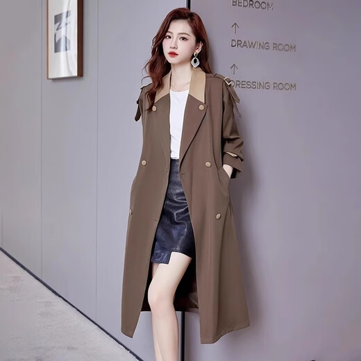 Romon (Romon) Trench Coat pour les femmes avec une veste de blocage de couleur britannique haut de gamme 2025 printemps et automne Nouvelle kaki de style moyen à la mode et polyvalent.