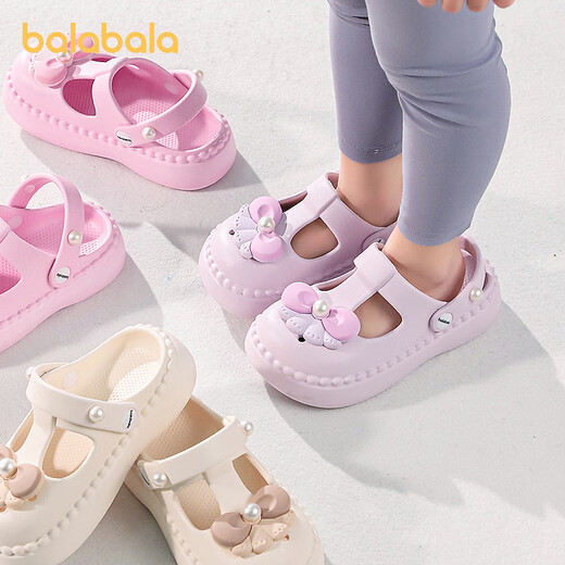Balabala Children's Shoes Children's Croc Shoes Girls Sandals Thick Soled Outerwear 2025 Summer New Shoes Sweet Purple 28