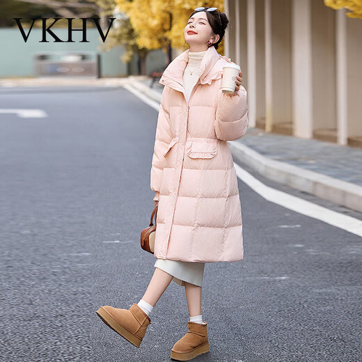 VKHV Marke Small Down Jacke für Frauen im Winter mitten in der Mitte des Längens 2024 neuer modischer, schlanker und verdickter weißer Entenjacke Pink 1391 m