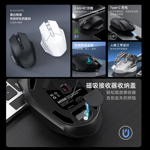 Versailles Logitech Souris sans fil super silencieuse 2025 rechargeable Bluetooth double mode ergonomique Contrôle magique Bureau Gaming Esports Convient aux ordinateurs portables Maicon Modèle phare amélioré – Autonomie améliorée de la batterie + Bluetooth double mode – Blanc