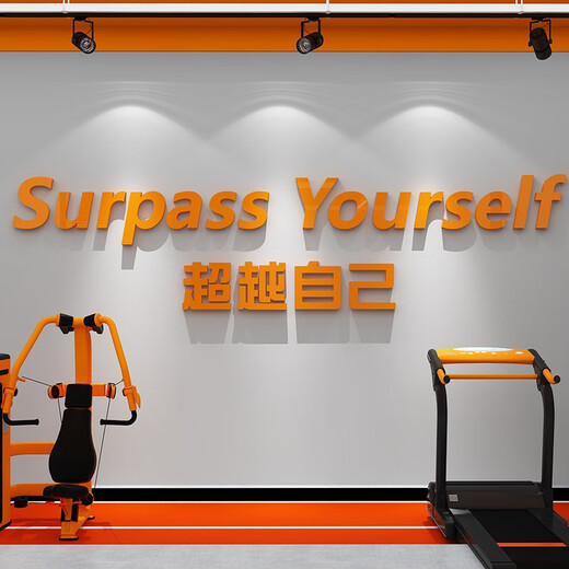 网红打卡健身房墙面装饰运动文化励志标语海报氛围布置形象墙贴画 17152自己-橙黄 2mm亚克力 大