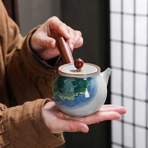 Hongyunxiang high-end 2025 new Ge Kiln hand-painted Kung Fu tea set light luxury high-end household teacup gift box Ge Kiln lotus leaf covered bowl () gift box 10 pieces
