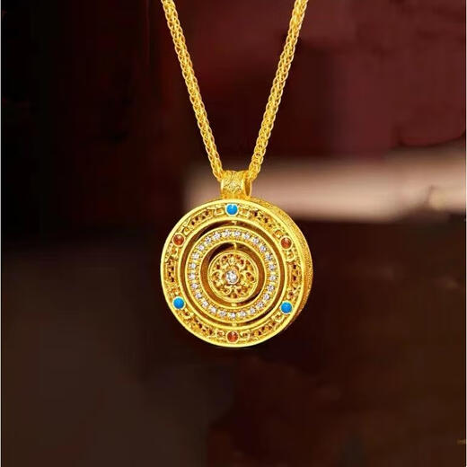 OIDSG Old Phoenix 999 Full of Blessings Compass Sand Gold Pendant Rotatable Vajra Eight Treasures Compass Non-fading Necklace Full of Blessings Compass Free Necklace