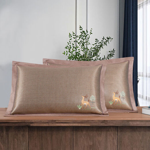 Almohadas de verano para hombres Summer Summer Silk Pillow Case de almohada de doble cara cubierta de núcleo de almohada de ratán fresco para adultos más enredadera de hielo 679-7 (lavable) predeterminado 48*74 estuche de almohada (un par)