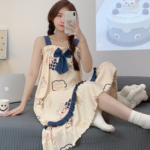 Fenten Pyjamas Frauen Sommer reine Baumwolle dünne süße Hosenträger Nachthemd sexy Sommer mittelgroße Langzeiten mit großer Größe Hauskleidung GXT833 M Größe Empfohlen 75-95jin [Jin ist gleich 0,5 kg]
