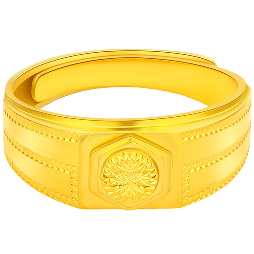 Laomiao gold ring men's foot gold boutique 5G square mirror wide gold ring as a birthday gift for your boyfriend or elders, about 7.4g