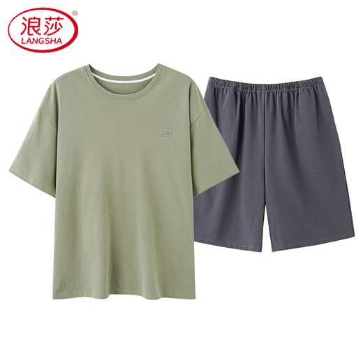 浪莎（LangSha）男士短袖睡衣男款夏天大码男生家居服纯棉套装可外穿2025新款 13601 4XL