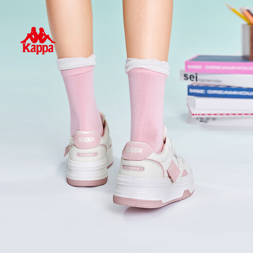 卡帕（Kappa）背靠背女鞋增高板鞋女夏季新款小白鞋轻便休闲鞋子女 奶茶粉  36 
