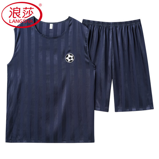 浪莎（LangSha）轻奢睡衣男夏季背心年新款青年简约冰感夏天薄款访真丝家居服套装 9901 冰丝 2XL (140一160斤)