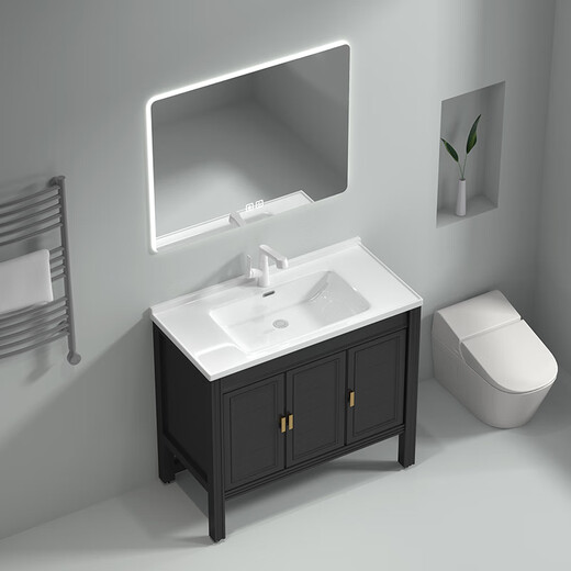 Wrigley Space Aluminium Badezimmerschrank Kombination Verdickte Boden-auf-Wand-Waschbecken Waschbecken Waschanstresung Tisch Licht Luxus 50 breites weißes Holz 12250 Floor-Off + Waschbecken Kleber
