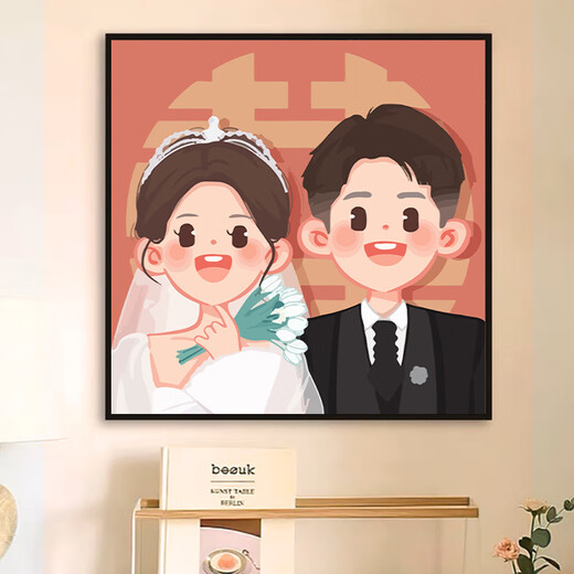 Feliz regalo de boda Pintura al óleo digital personalizada Color DIY Color pintado a mano Pintura decorativa acrílica QX11153 80*80cm Marco interno de madera maciza de espesor + Marco exterior decorativo (tres colores disponibles_non