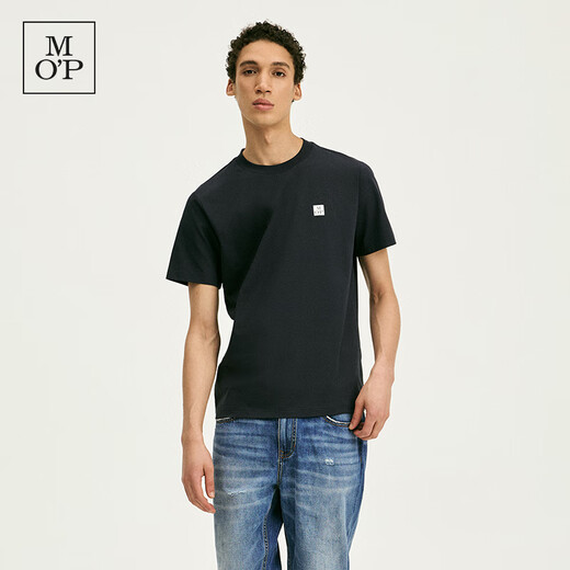 Marc O'Polo/MOP [mismo estilo en el centro comercial] Spring New Logo imprima camiseta básica de manga corta para hombres Black Navy 898 L