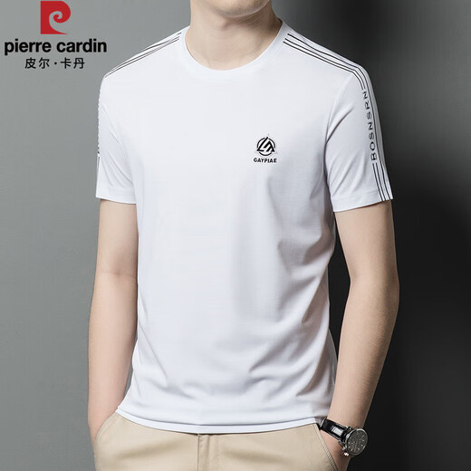 皮尔卡丹（PIERRE CARDIN）男装短袖圆领桑蚕丝T恤夏季半袖百搭休闲上衣t恤打底衫男中年衣服 灰色-13596KSP M 165 建议90-120斤