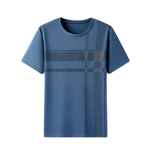 Papá use camiseta de cuello redondo de manga corta de verano para personas de mediana edad y ancianos de seda de seda de seda fría para hombres de mediana edad ropa de verano casual 691 azul marino una talla 165/s (recomendado 110 jin [Jin iguala 0.5 kg] o menos)
