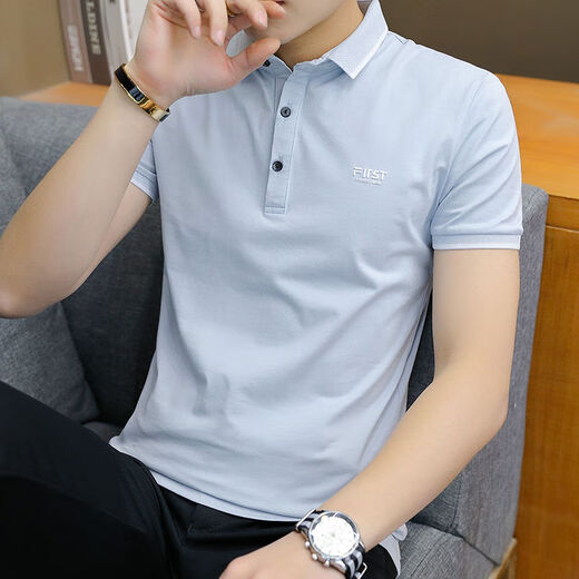 利郎轻奢冰.丝短袖t恤男夏季韩版潮流衬衫领polo衫翻领衣服男半袖纯棉 1301黑色 M 90-105斤
