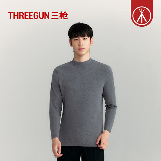 Three-gun base layer shirt for men, pure cotton, anti-static, brushed velvet half-turtle collar, basic inner wear for men